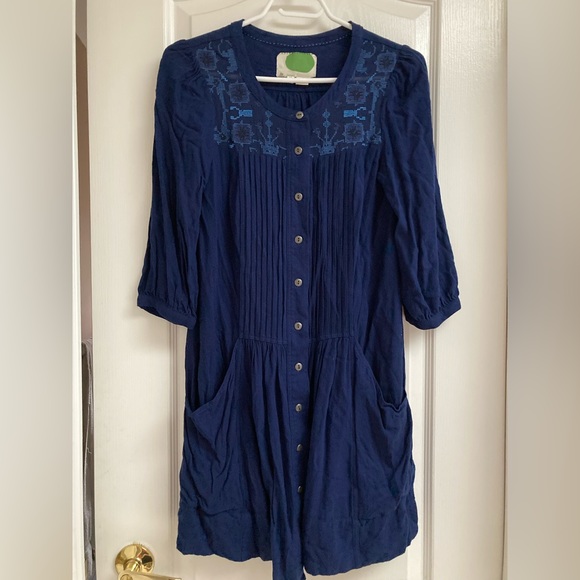 Anthropologie Dubois Blue Embroidered Tunic Shirt Dress - size US 0 - Picture 5 of 11